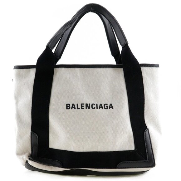 BALENCIAGA Cabas S Handbag Tote Bag White / black canvas Women - Picture 1 of 13